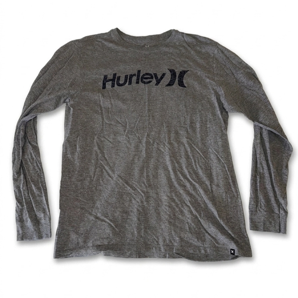 Hurley Long Sleeve Shirt | Gray with Black Graphic | Men's L | Casual Fit